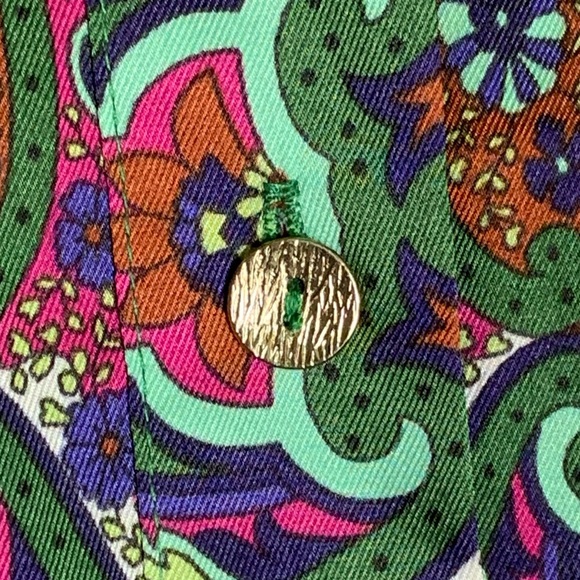 Zara Long Sleeve Button Up Collared Oversized Blouse Green w/ Print Large - Picture 7 of 16